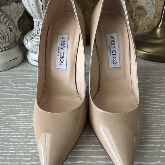 Jimmy Choo Anouk Nude Patent Leather Pumps - Picture 3 of 7
